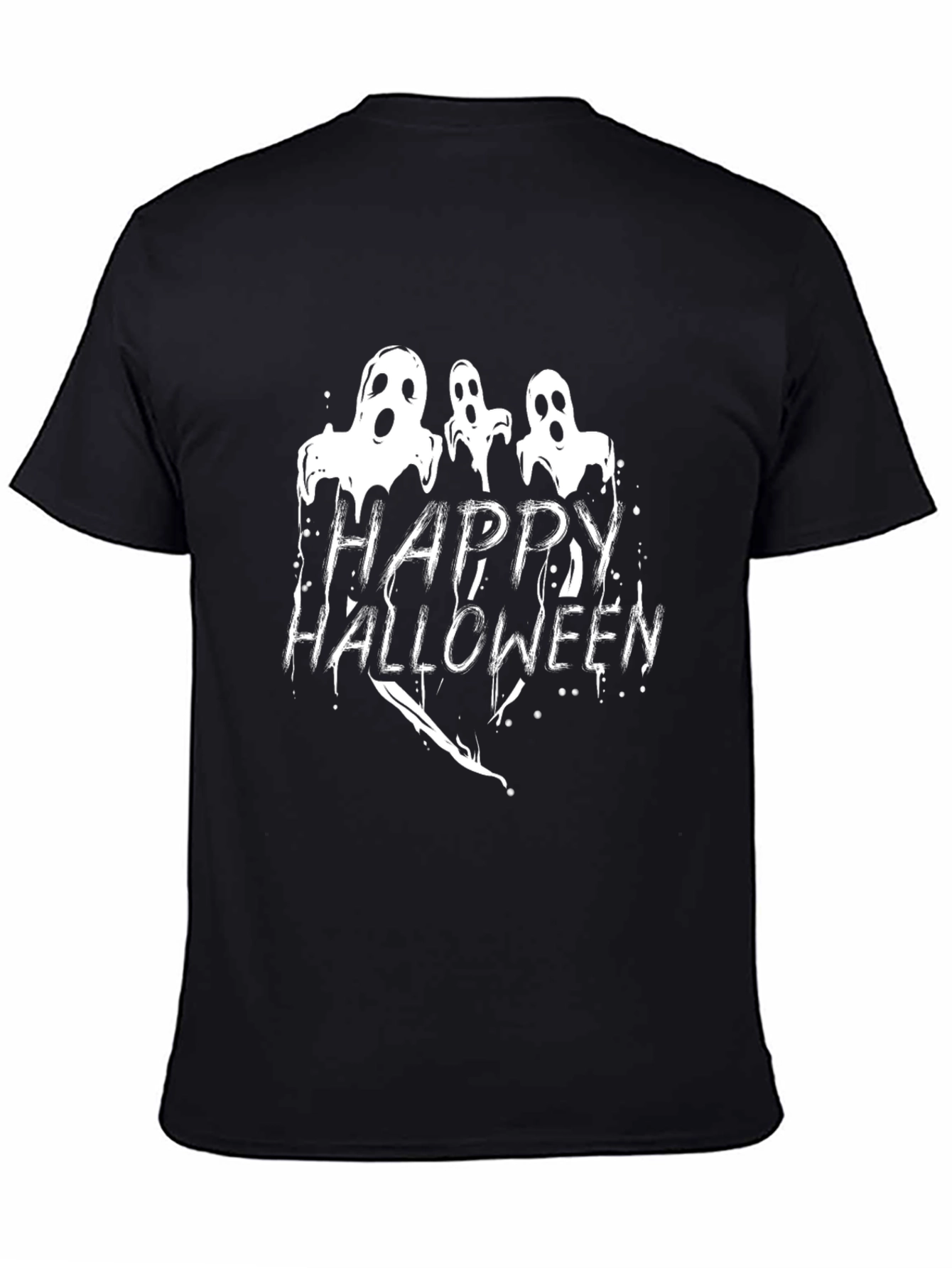 Happy Halloween Ghost Graphic Black T-Shirt