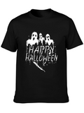 Happy Halloween Ghost Graphic Black T-Shirt