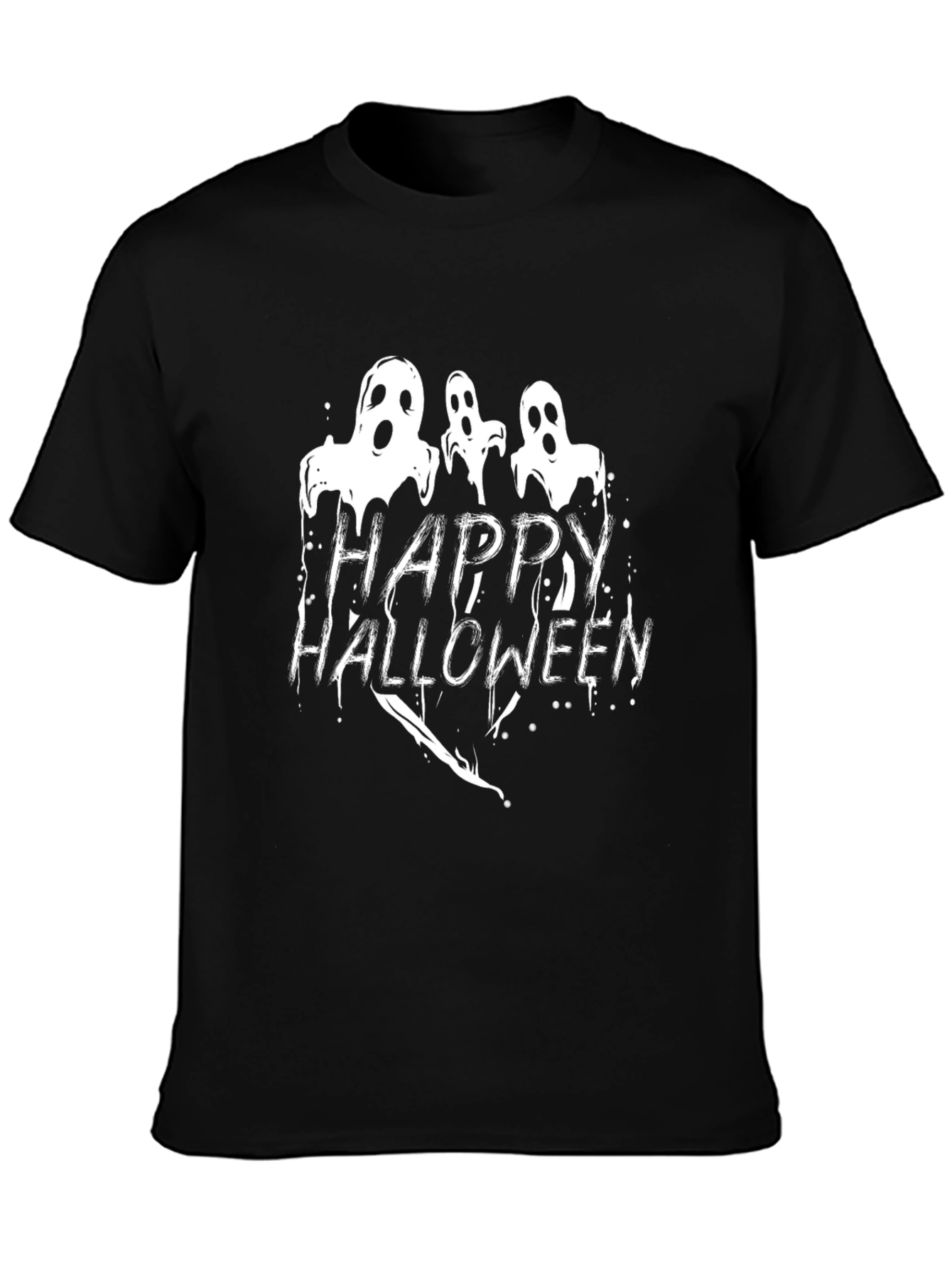 Happy Halloween Ghost Graphic Black T-Shirt