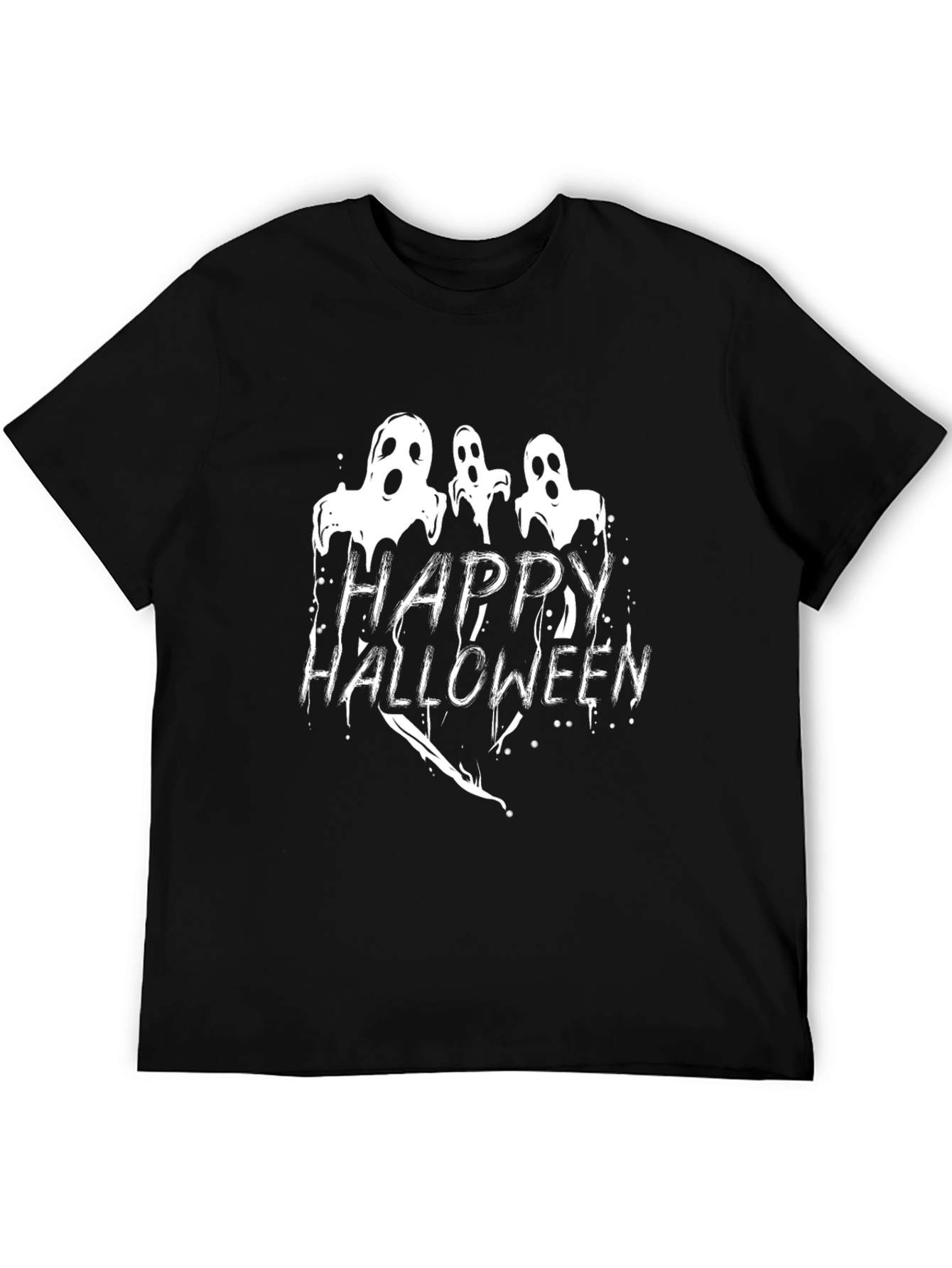 Happy Halloween Ghost Graphic Black T-Shirt