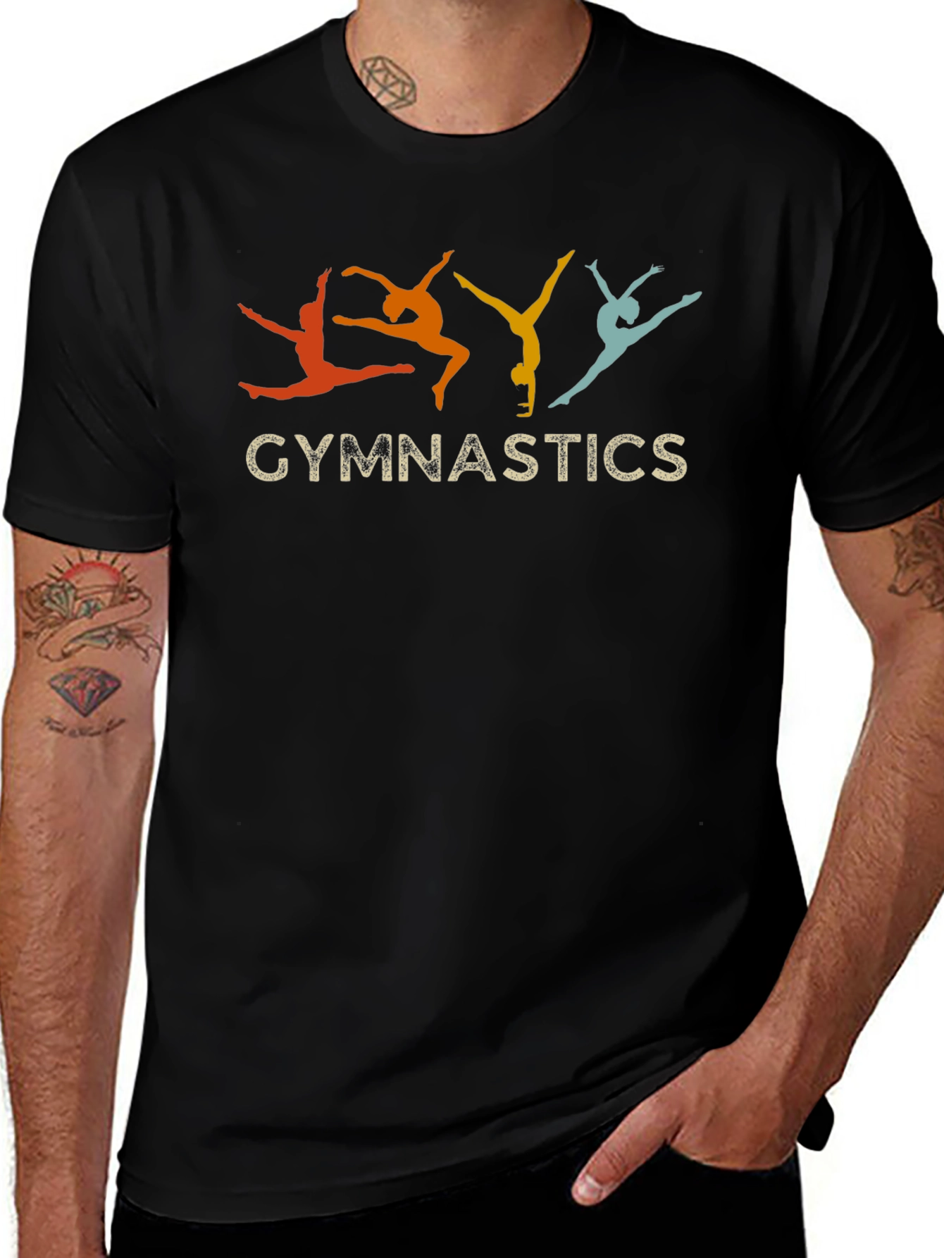 Gymnastics Retro Style Black T-Shirt
