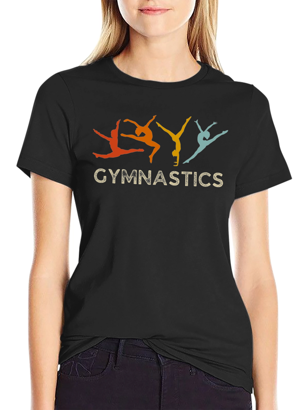 Gymnastics Retro Style Black T-Shirt