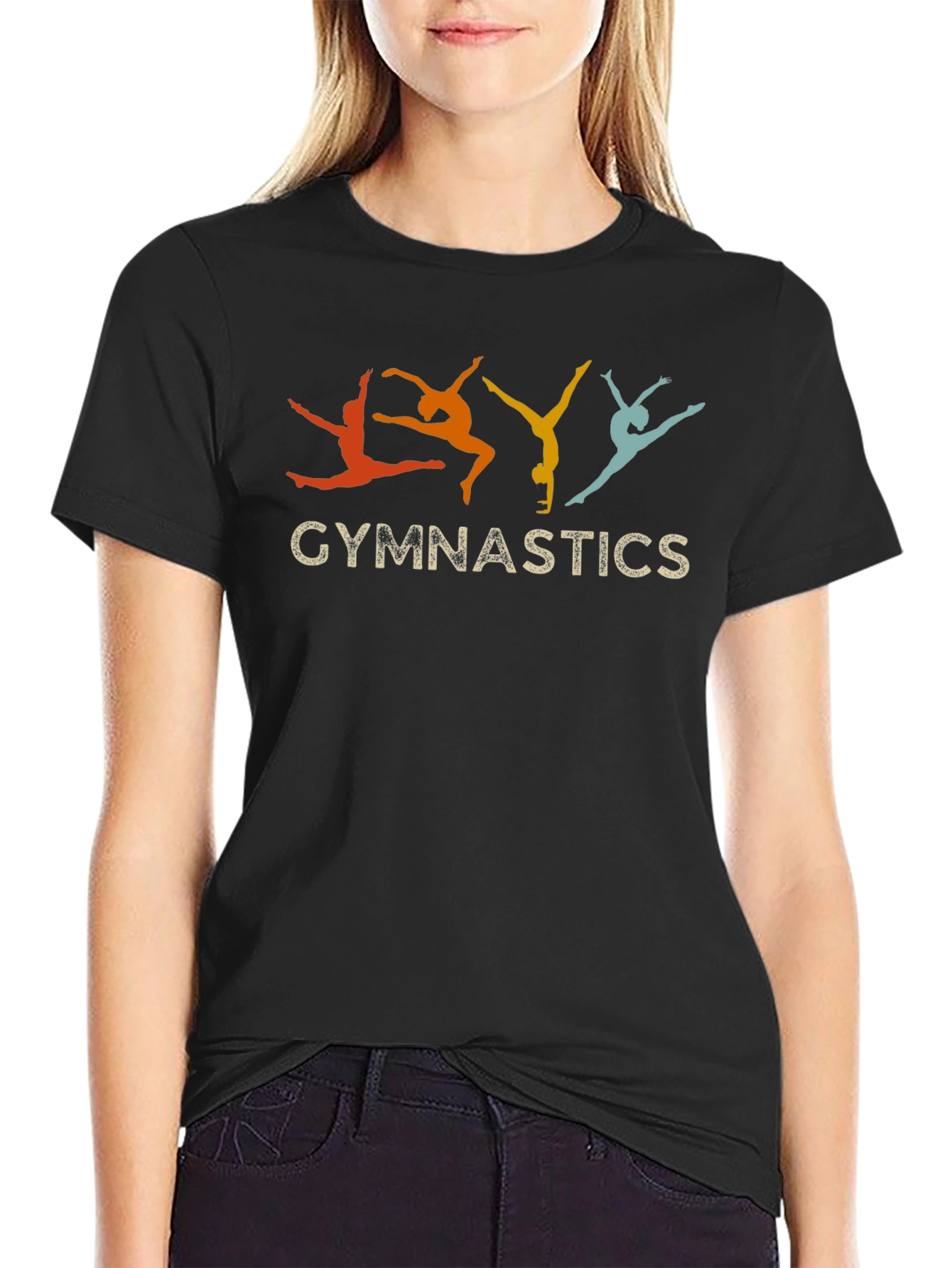 Gymnastics Retro Style Black T-Shirt