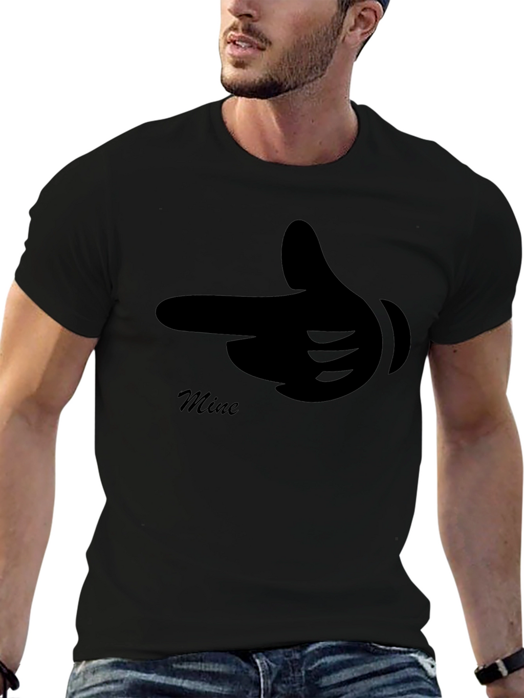 Mine Finger Gun Graphic Black T-Shirt