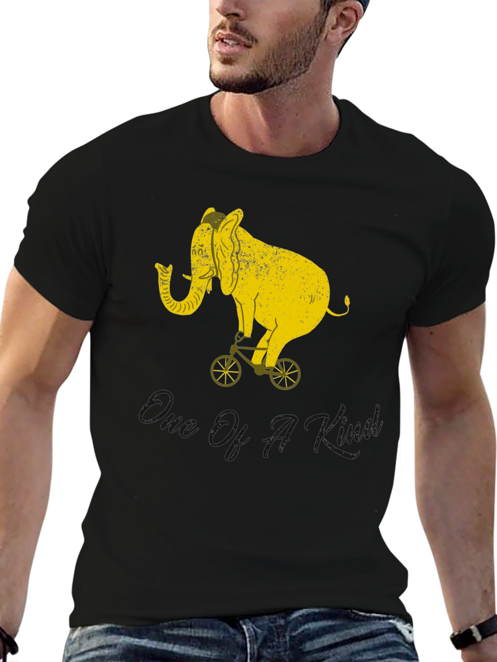 Elephant Riding Bike Graphic T-Shirt - Unisex Black Tee