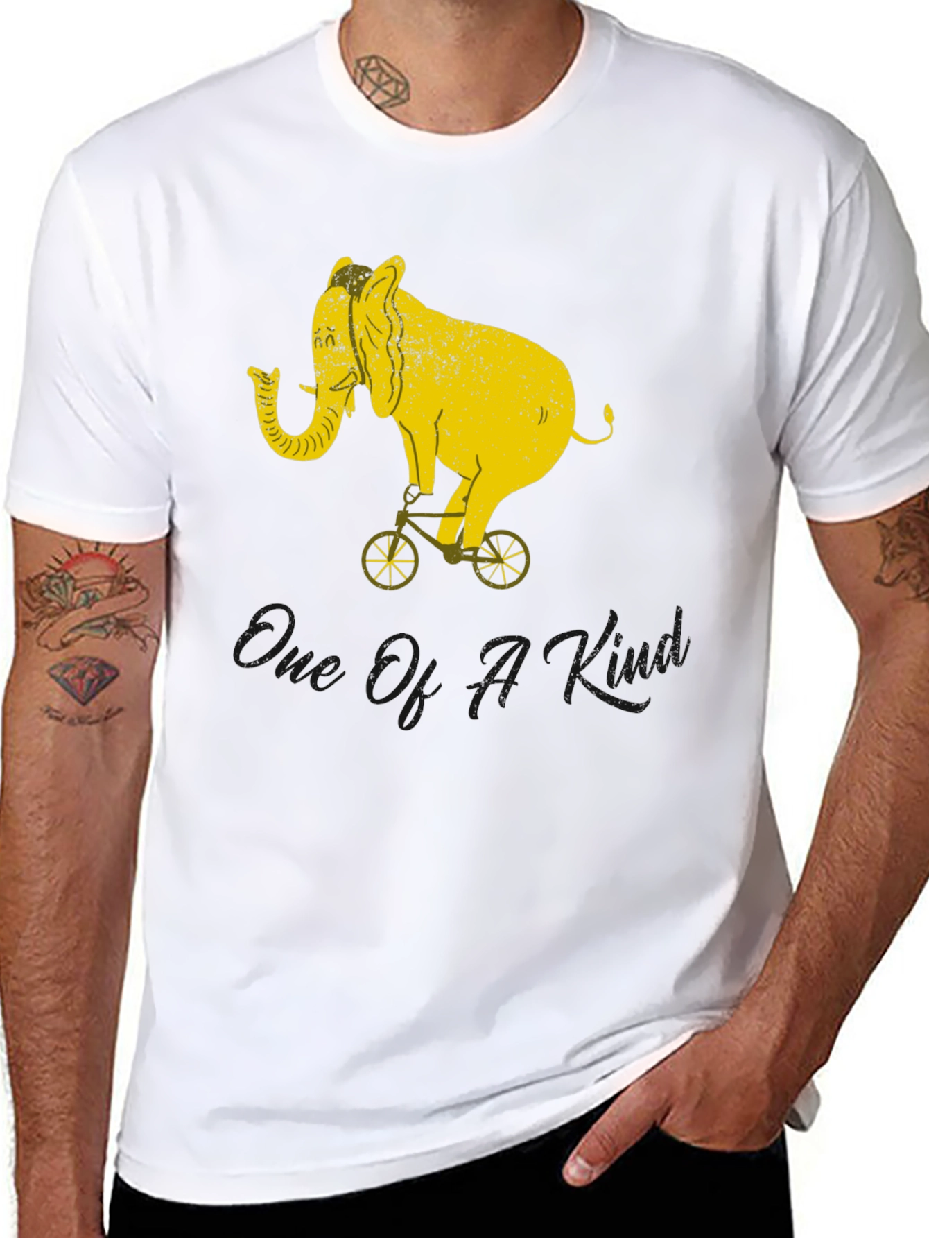 Elephant Riding Bike Graphic T-Shirt - Unisex Black Tee
