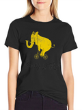 Elephant Riding Bike Graphic T-Shirt - Unisex Black Tee