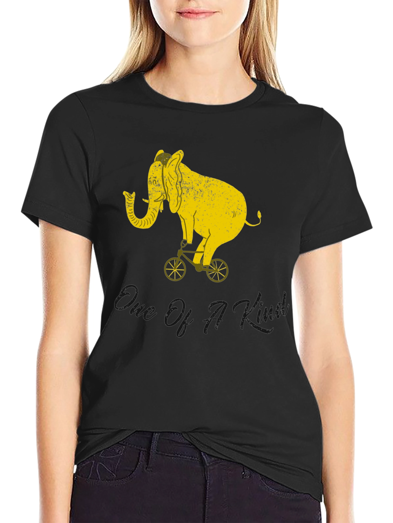 Elephant Riding Bike Graphic T-Shirt - Unisex Black Tee