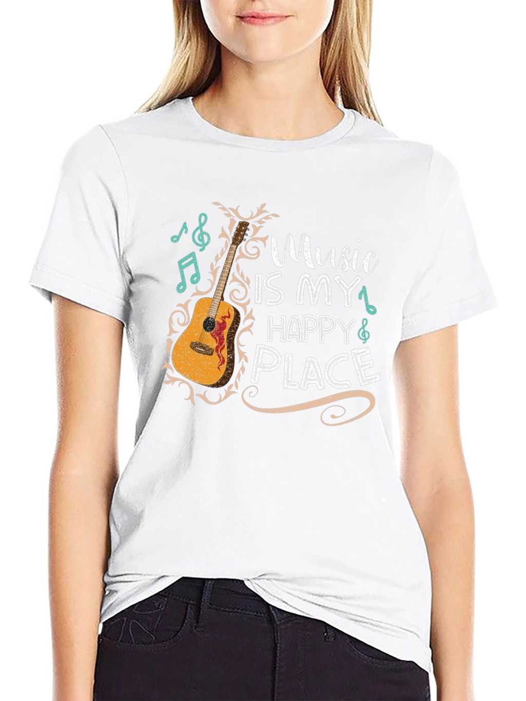 Music Is My Happy Place Graphic Tee - Black