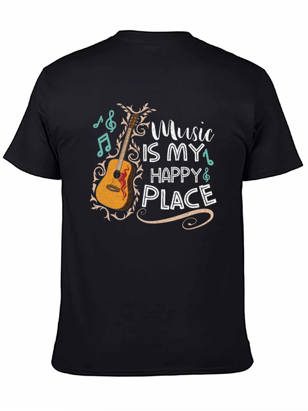 Music Is My Happy Place Graphic Tee - Black