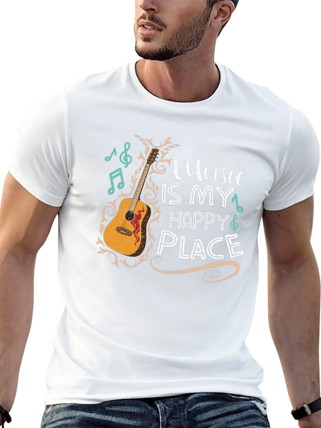 Music Is My Happy Place Graphic Tee - Black