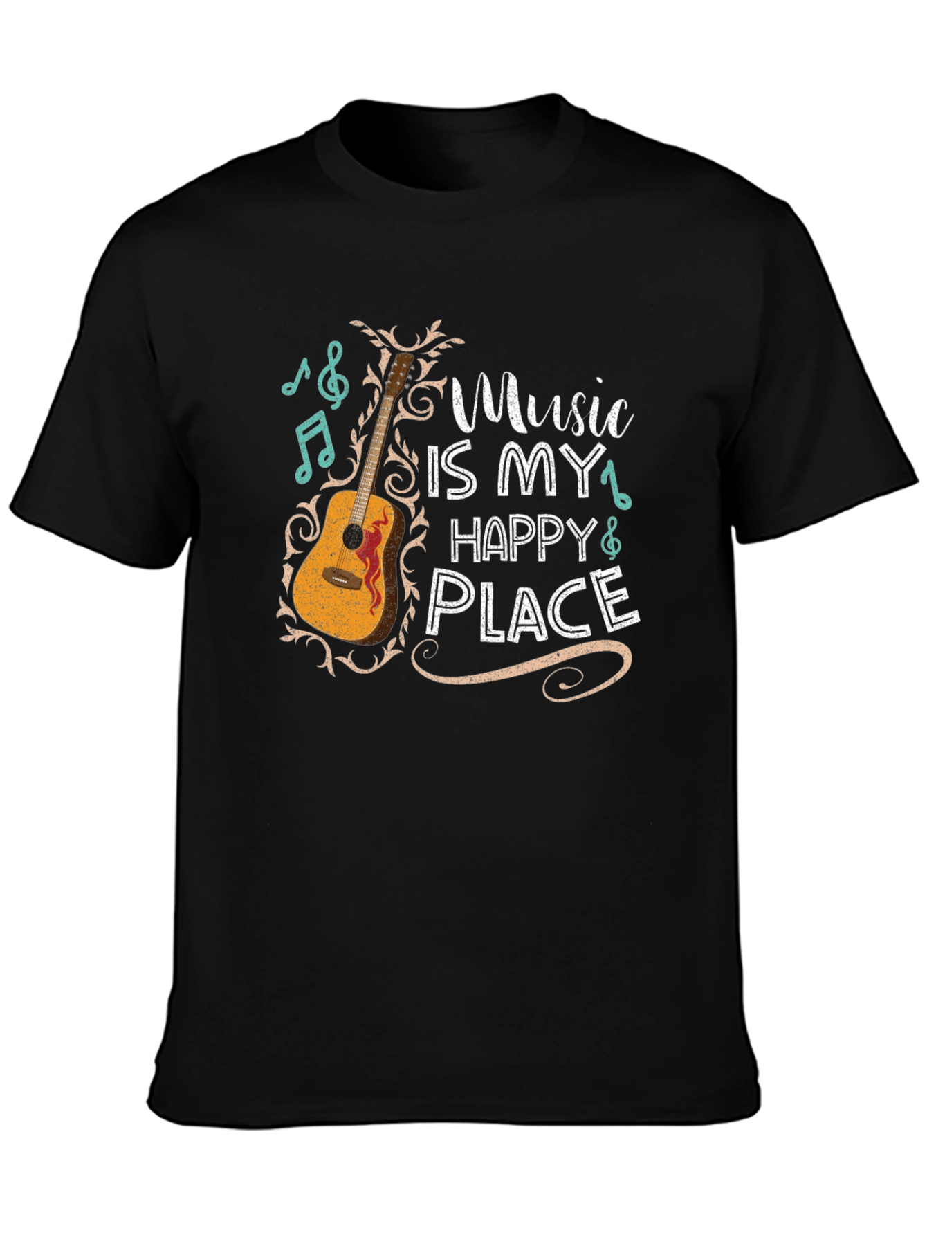 Music Is My Happy Place Graphic Tee - Black