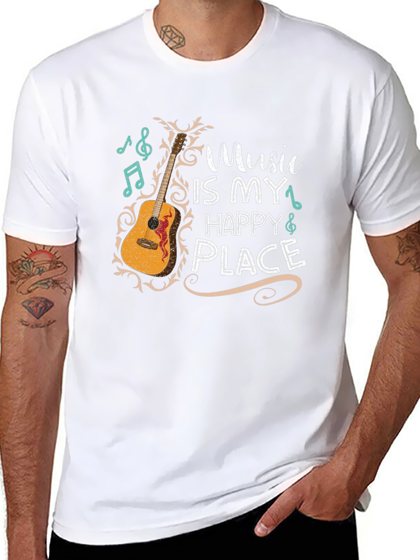 Music Is My Happy Place Graphic Tee - Black