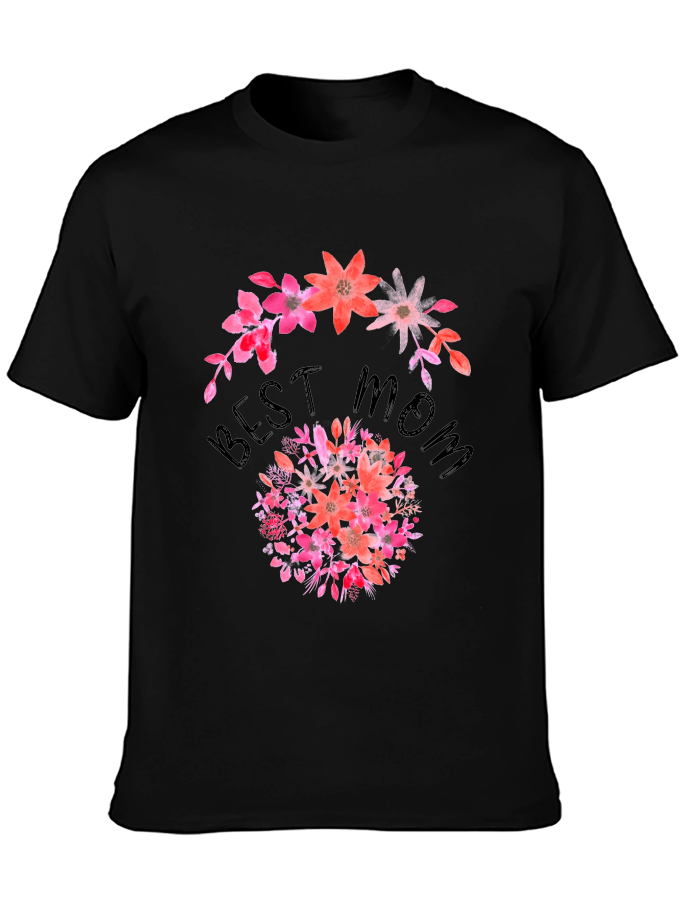 Best Mom Floral Black T-Shirt