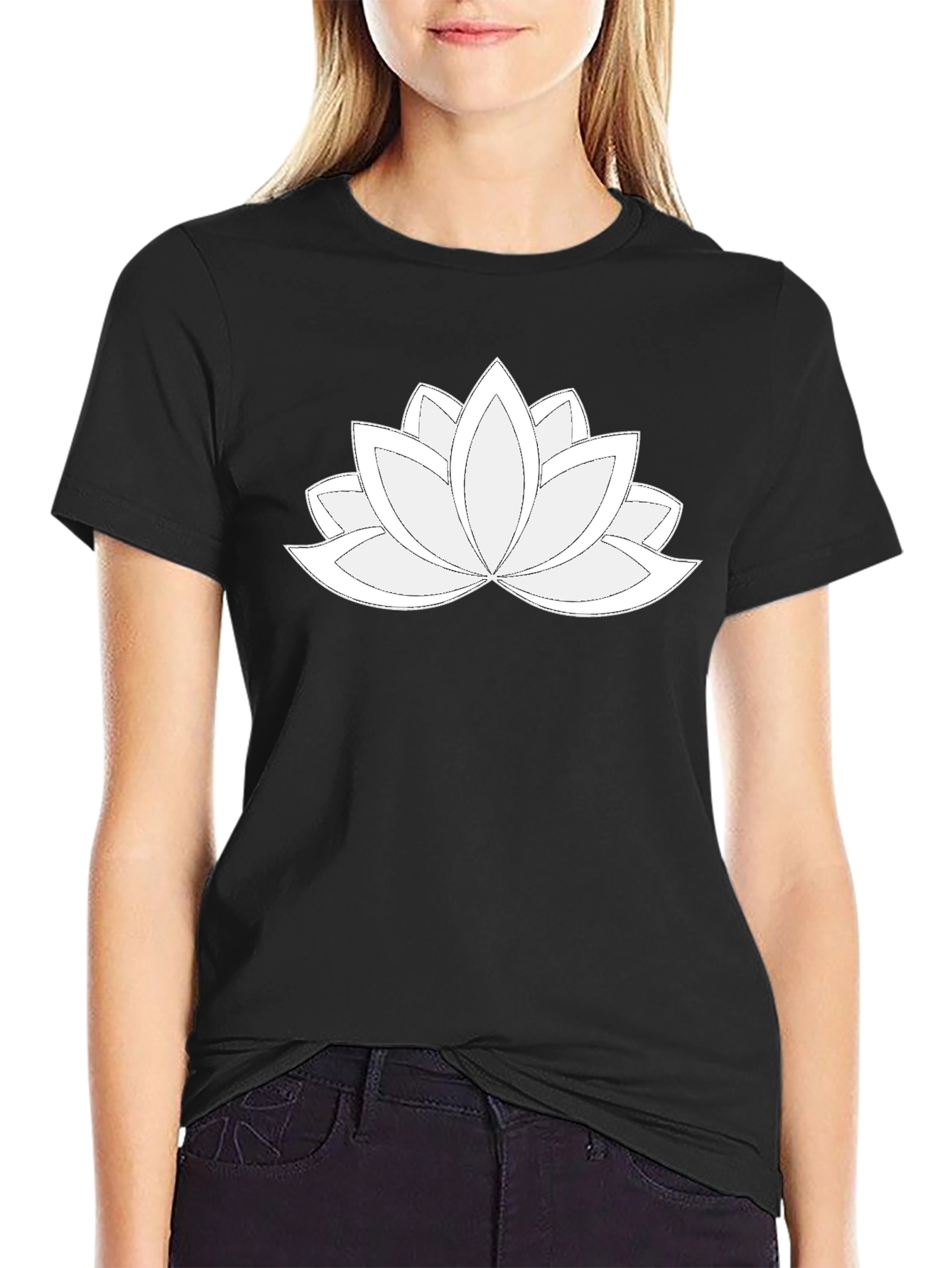 Lotus Flower Graphic Tee - Black Cotton Blend