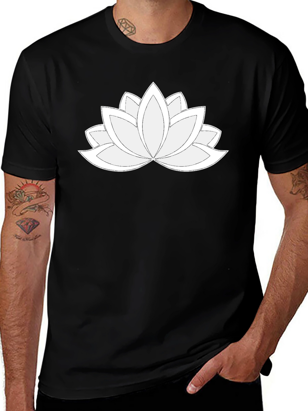 Lotus Flower Graphic Tee - Black Cotton Blend
