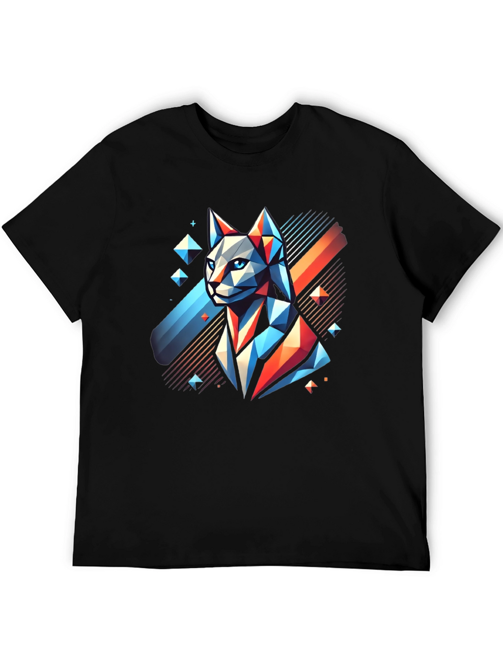 Geometric Cat Graphic Tee - Modern Mens T-Shirt