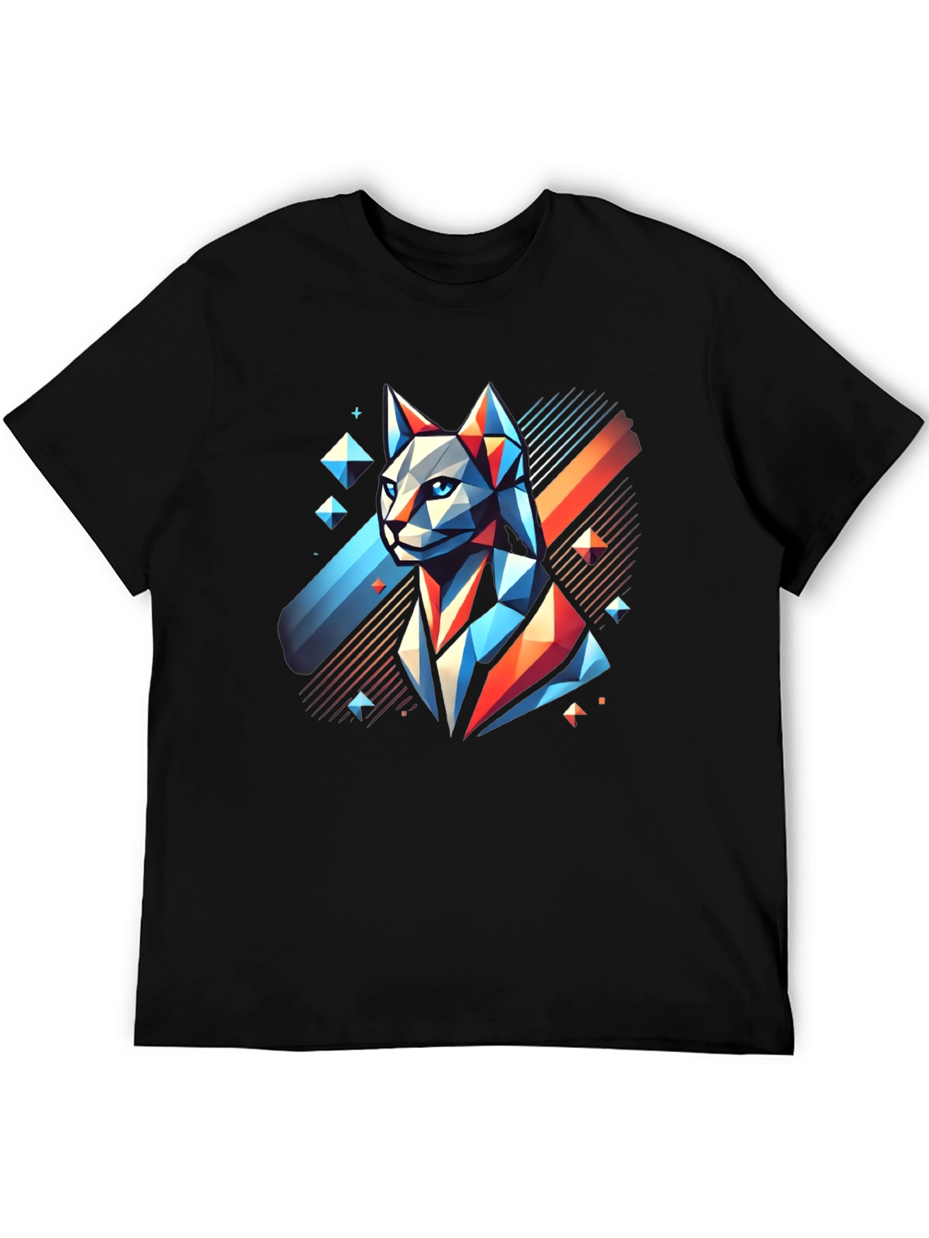 Geometric Cat Graphic Tee - Modern Mens T-Shirt