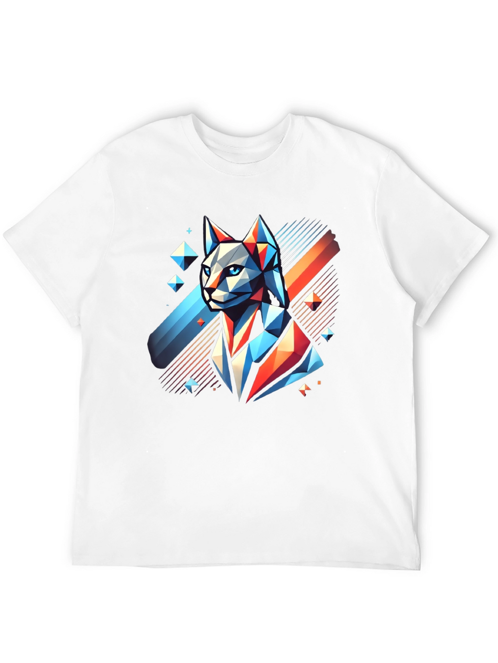 Geometric Cat Graphic Tee - Modern Mens T-Shirt