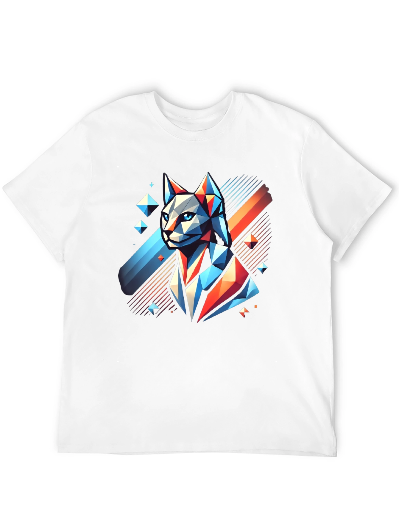 Geometric Cat Graphic Tee - Modern Mens T-Shirt