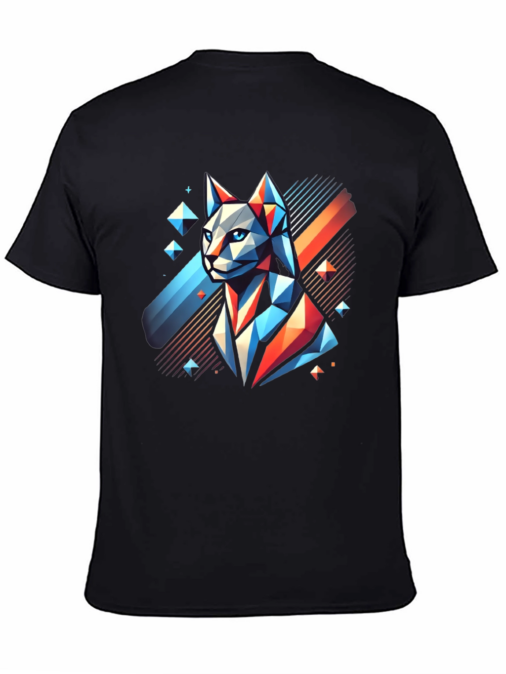 Geometric Cat Graphic Tee - Modern Mens T-Shirt