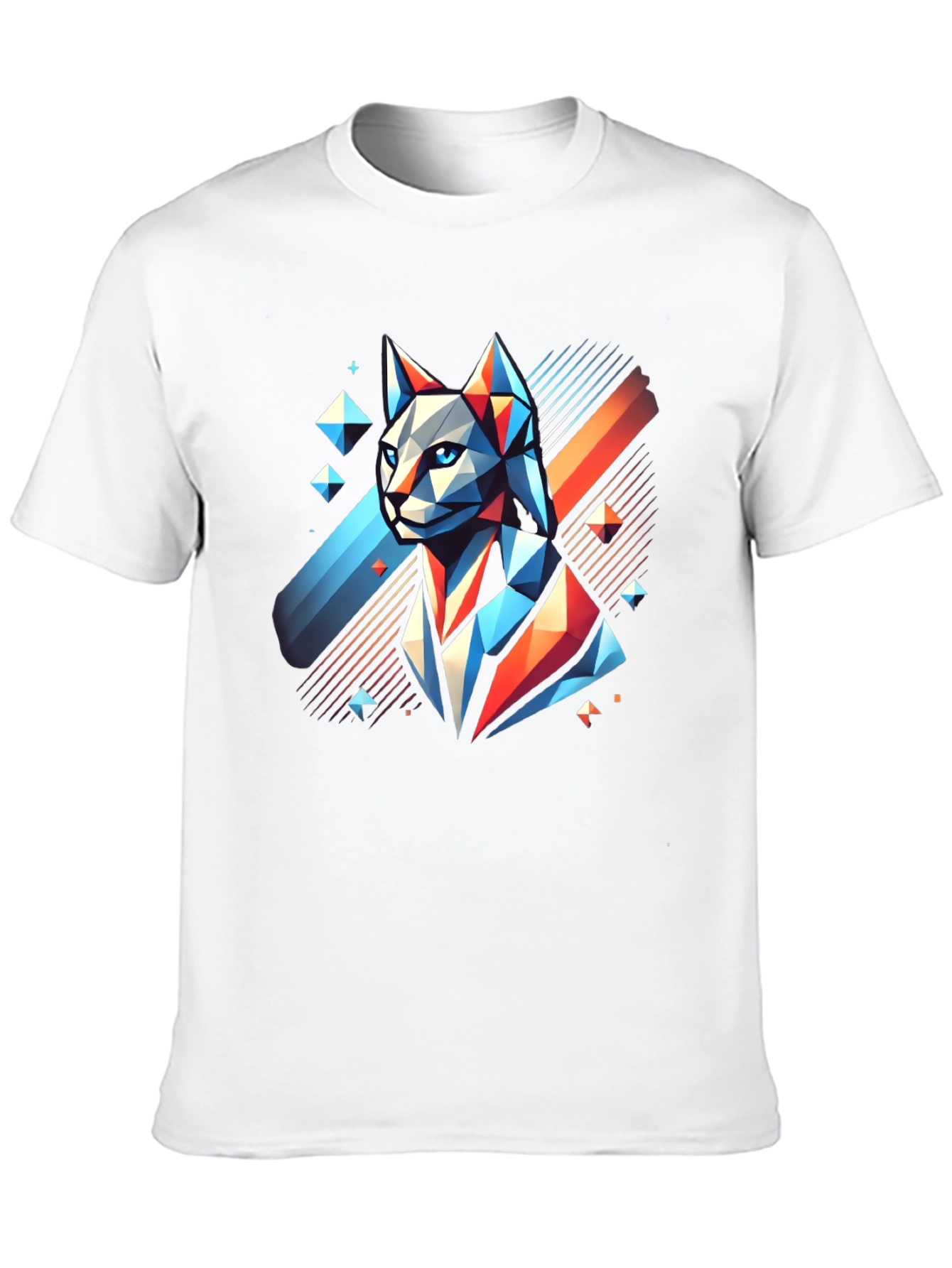 Geometric Cat Graphic Tee - Modern Mens T-Shirt