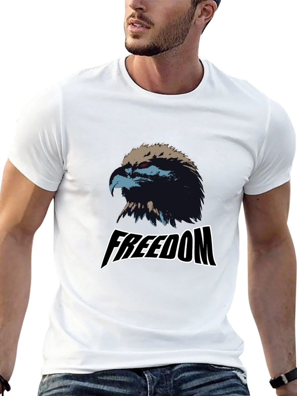 Freedom Eagle Graphic Tee - Black Cotton Blend