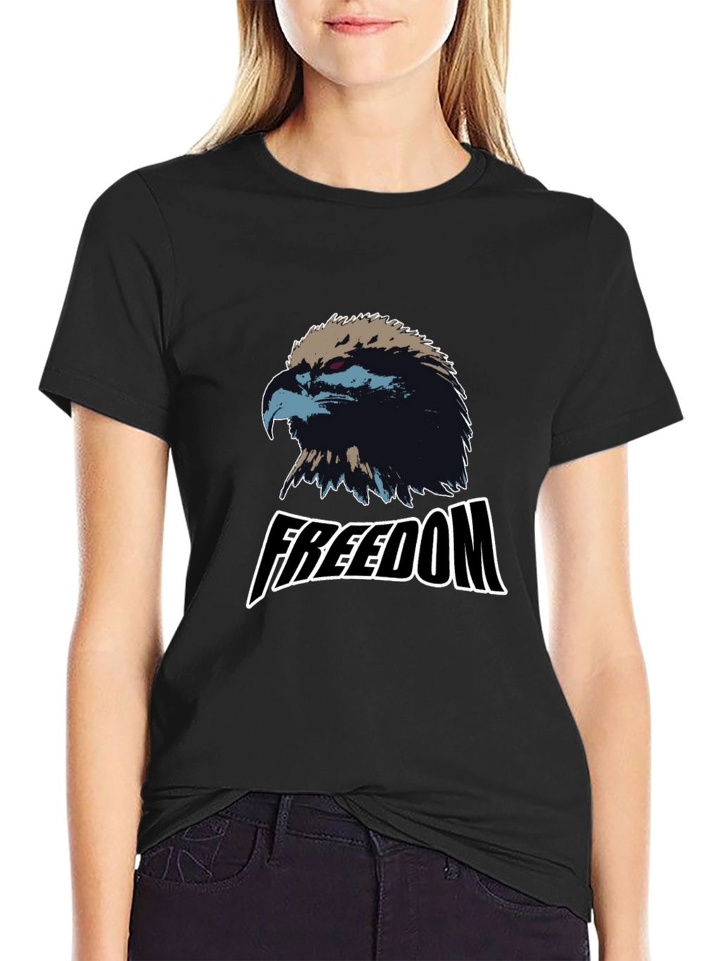 Freedom Eagle Graphic Tee - Black Cotton Blend