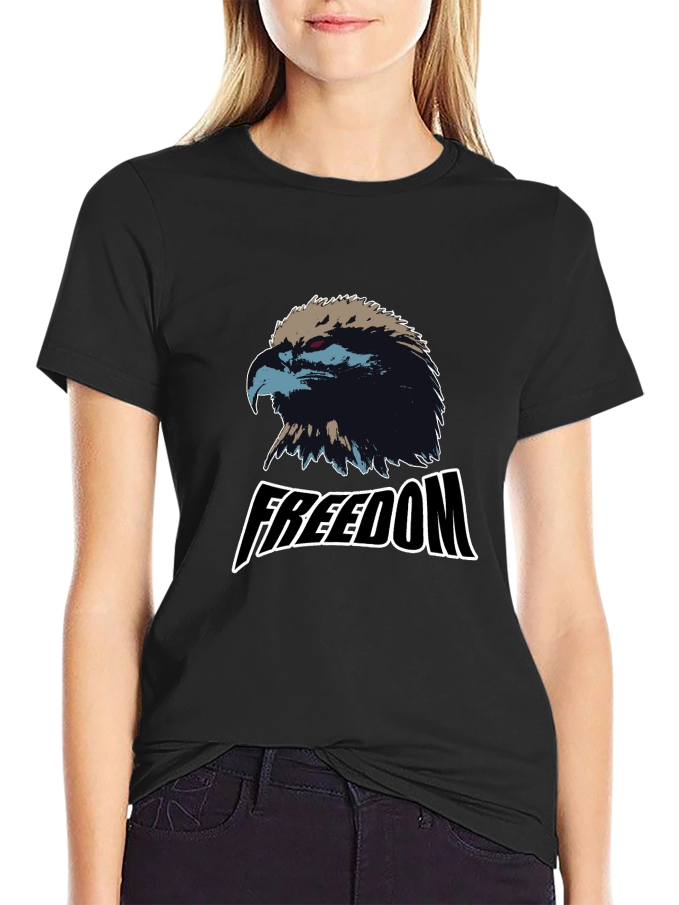 Freedom Eagle Graphic Tee - Black Cotton Blend