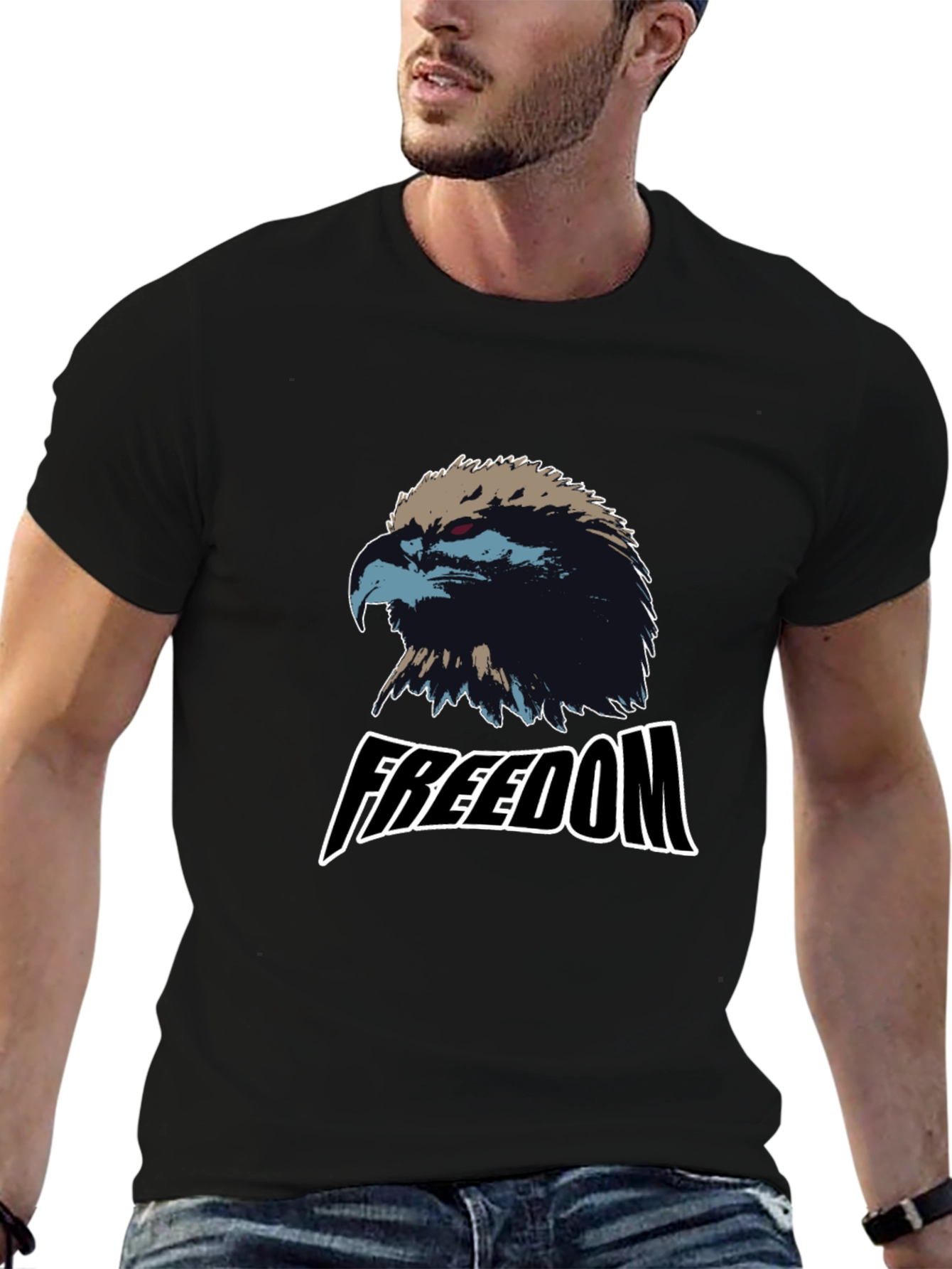 Freedom Eagle Graphic Tee - Black Cotton Blend