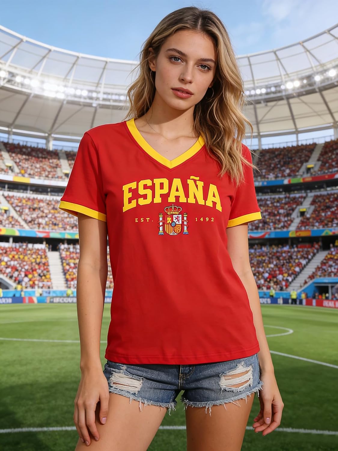 Women's Spain Soccer Jersey Y2K V-Neck Tee