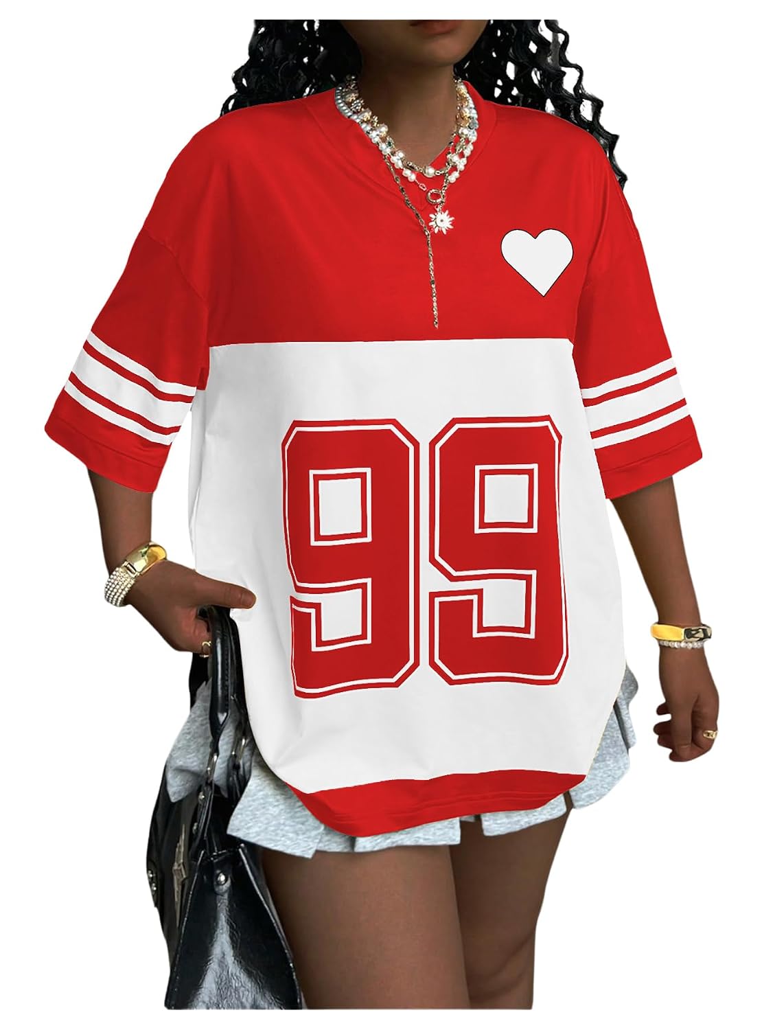 Women's Y2K Jamaica Soccer Jersey Graphic Tee V-Neck Half Sleeve Oversized Summer Top