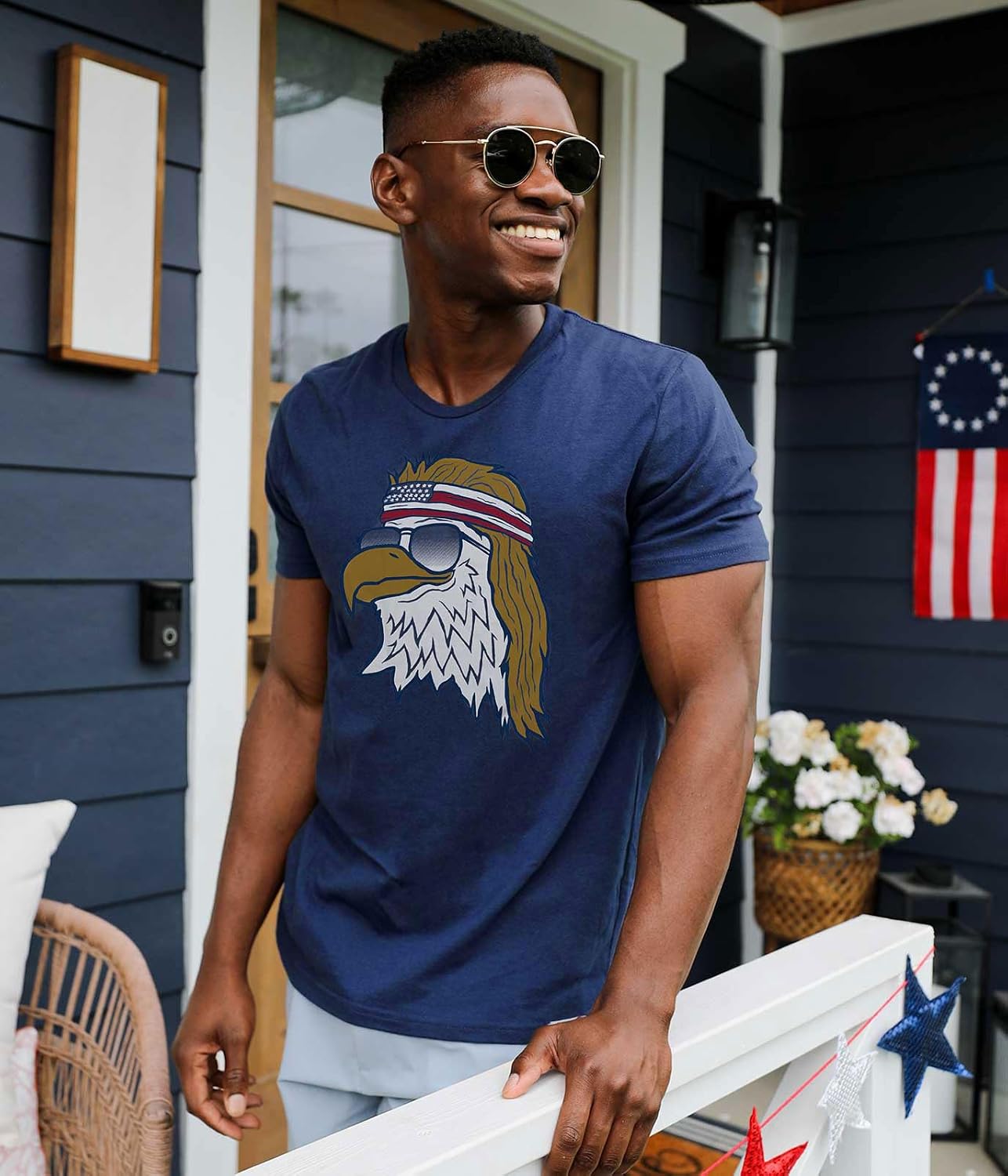 Men's Patriotic Graphic Tee - USA American Flag Soccer Jersey Style Cloth Shirt