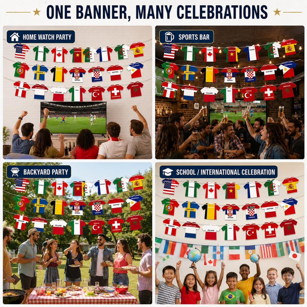 48 Countries Soccer Jersey Flag Bunting Banner, World Cup Decor Garland