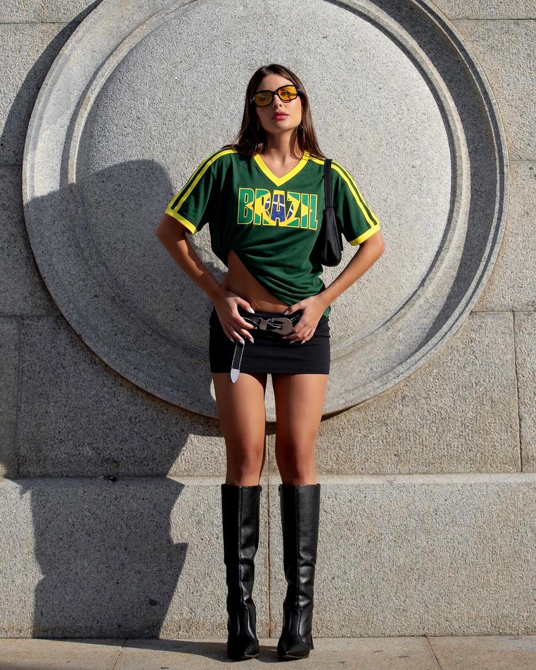 Brazil Soccer Jersey Y2K V-Neck Short Sleeve Tee for Women