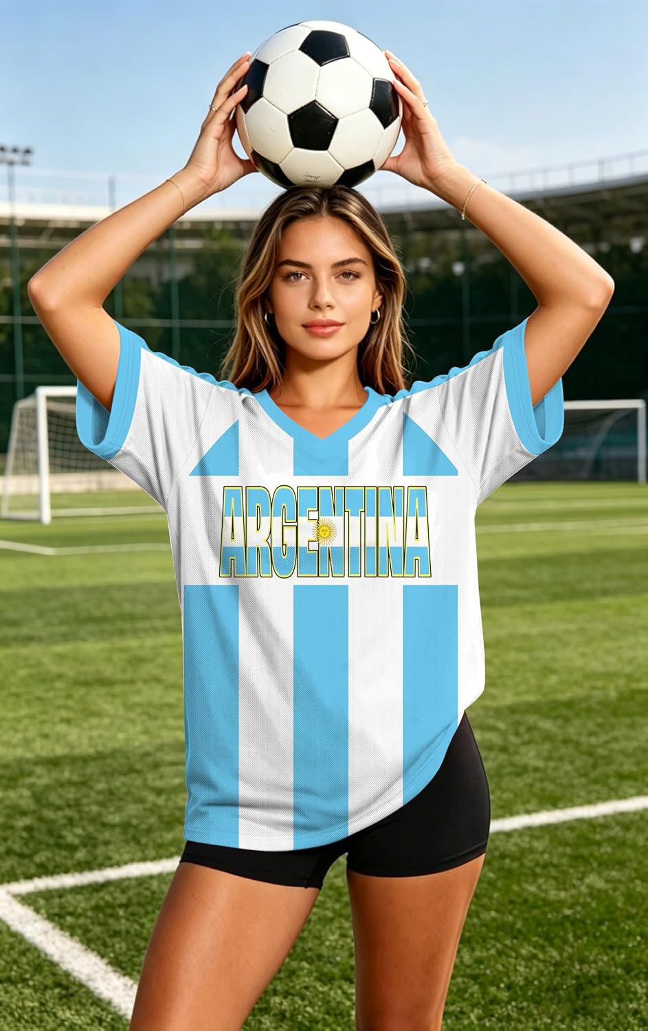 Oversized Mexico Brazil Soccer Jersey, V-Neck Y2K Fan Top