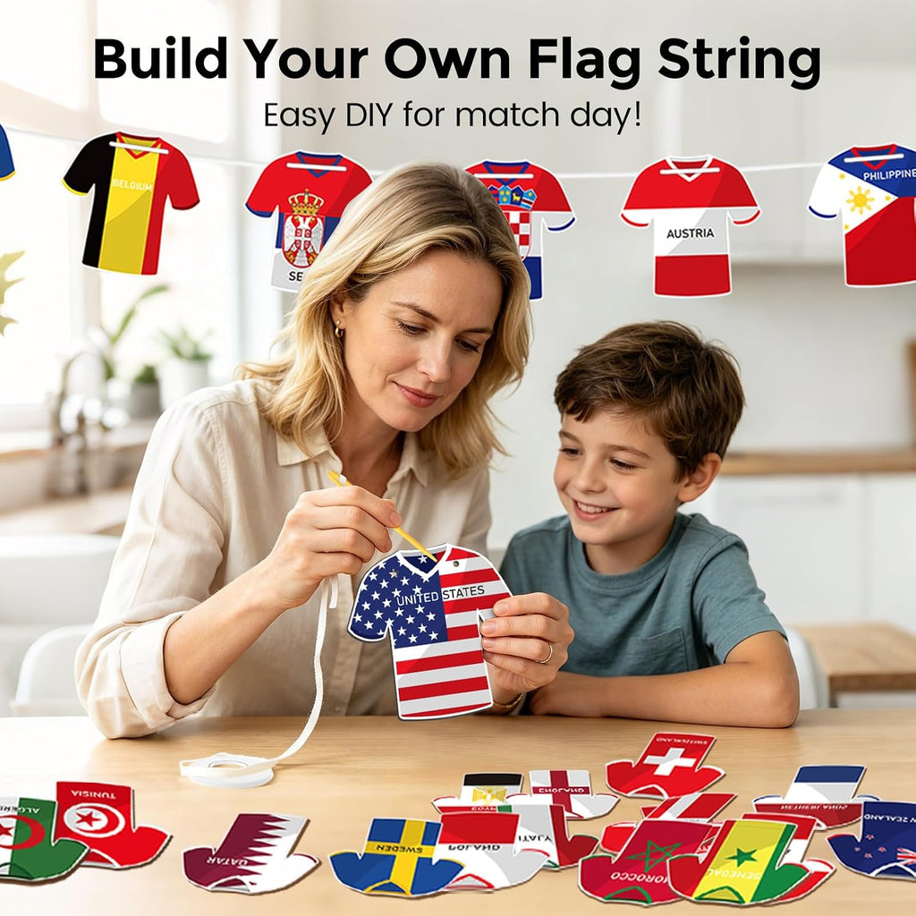 Soccer Jersey Cloth Style Flag Bunting Banner 49 Pcs International Country String Flags Garland
