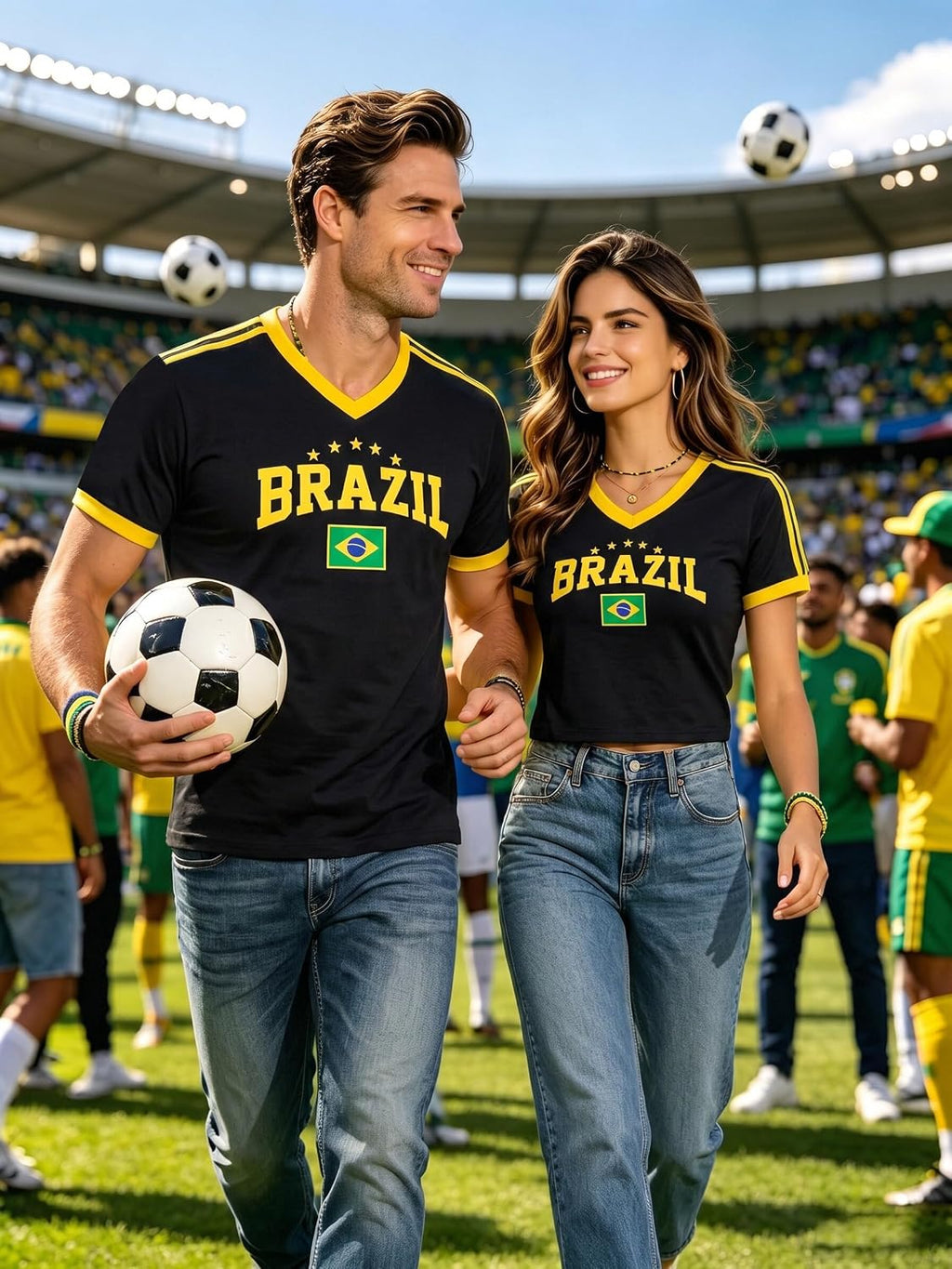 Soccer Cup 2026 Brazil Argentina Mexico Jersey V-Neck T-Shirt for Couple