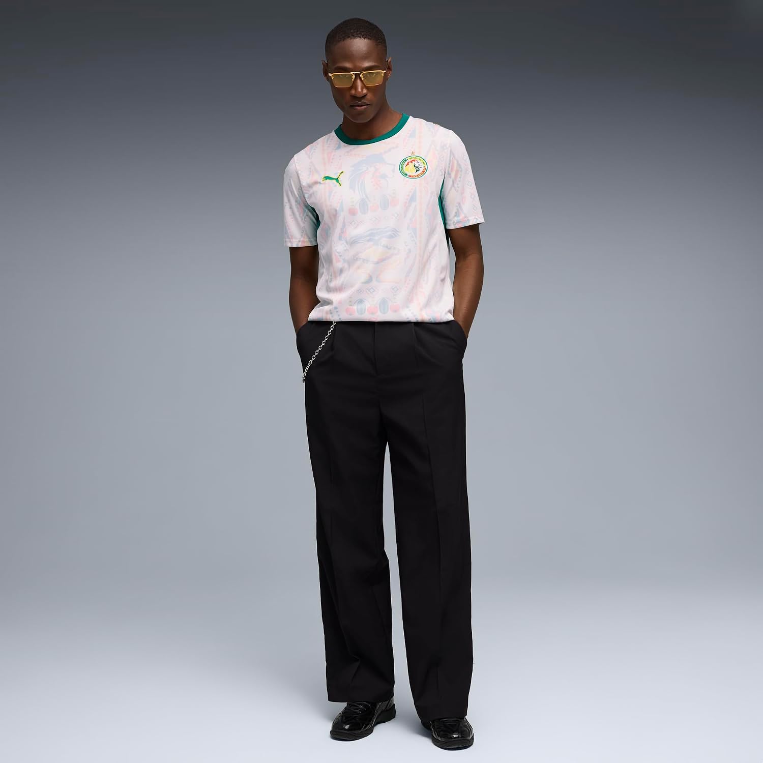 Men's Senegal Home Soccer Jersey, White-Wild Green, Replica Cloth