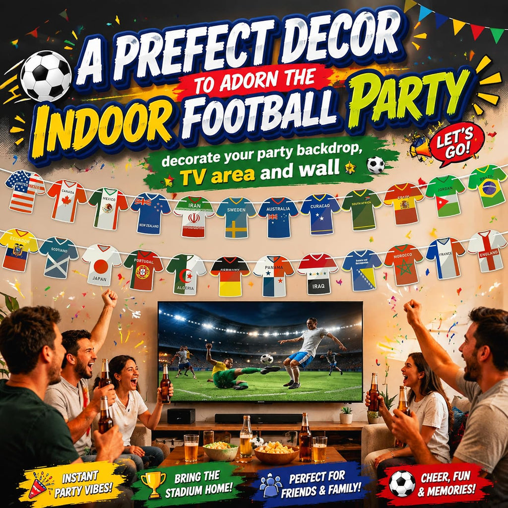 World Cup Soccer Jersey Flag Banner, 48 Country Flags for Party Decor