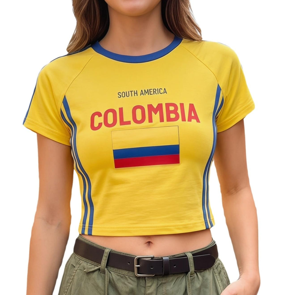 Retro Soccer Jersey Crop Top - Slim Fit Short Sleeve Sports Tee