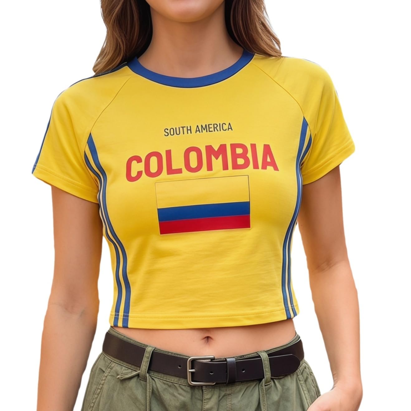Retro Soccer Jersey Crop Top - Slim Fit Short Sleeve Sports Tee