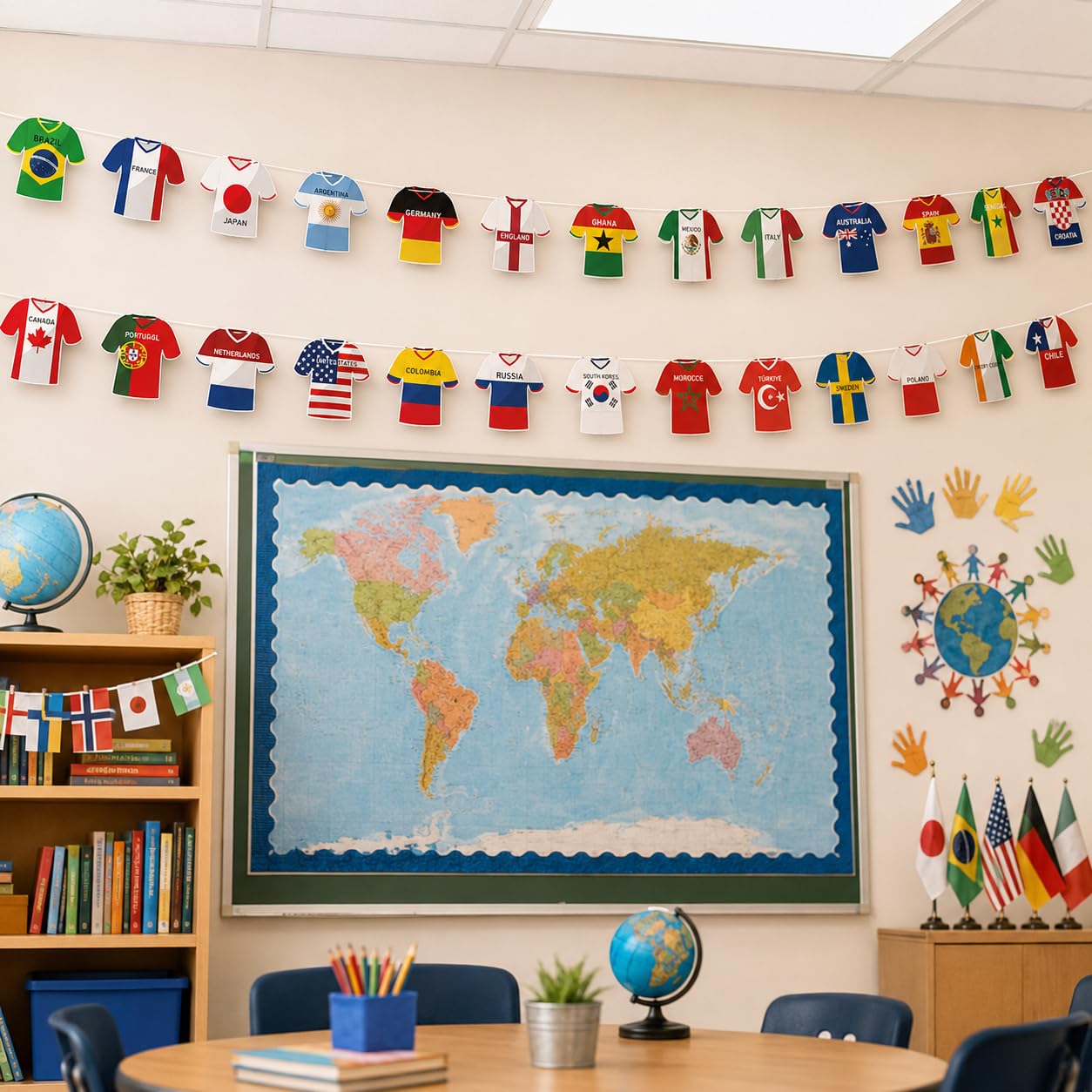 49 Countries Soccer Jersey Flag Banner Bunting, Paper Hanging Decor Set