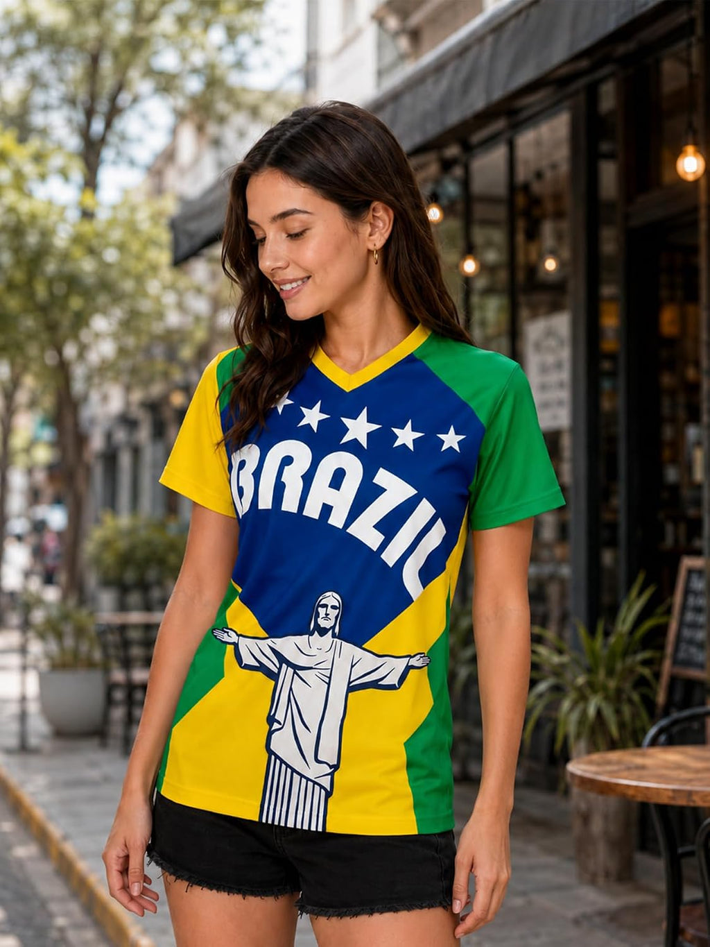 Women's V-Neck Soccer Jersey Shirt Short Sleeve Game Day Top S-2XL