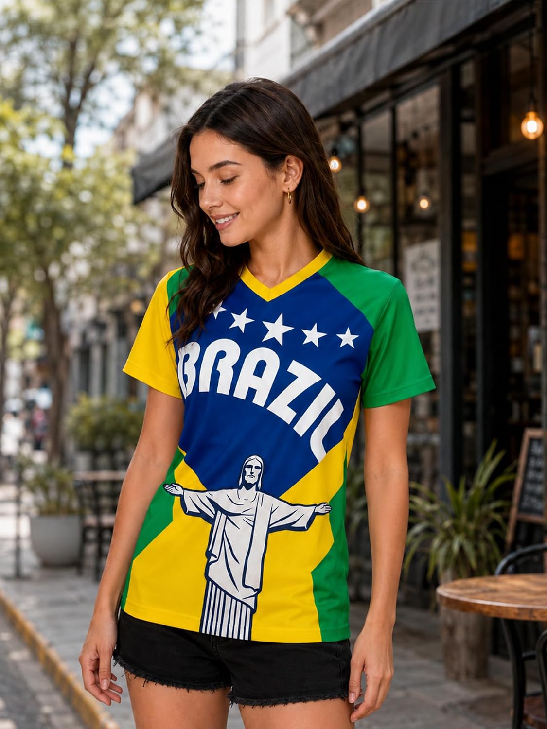 Women's V-Neck Soccer Jersey Shirt Short Sleeve Game Day Top S-2XL