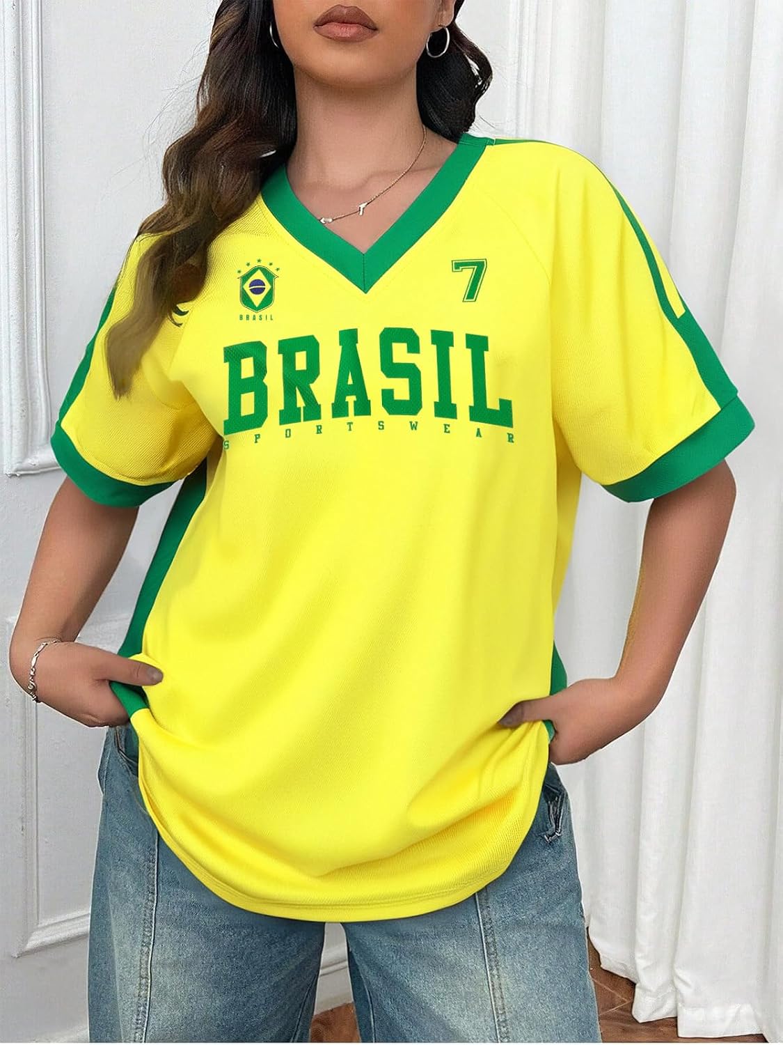 Women's Y2K V-Neck Soccer Jersey Top - Brazil Mexico USA Fan Tee