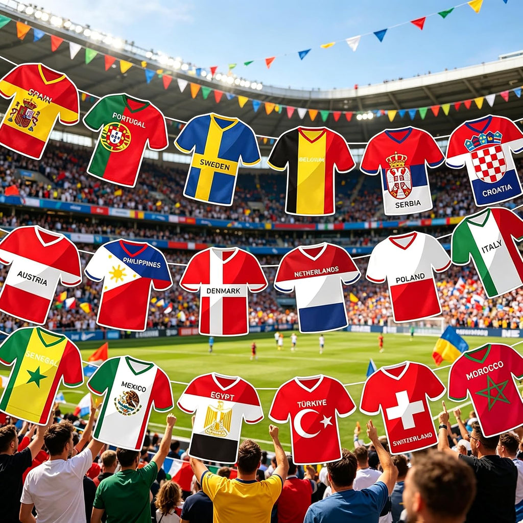 Soccer Jersey Cloth String Flags - 48 Country Bunting Banner for Sports Parties