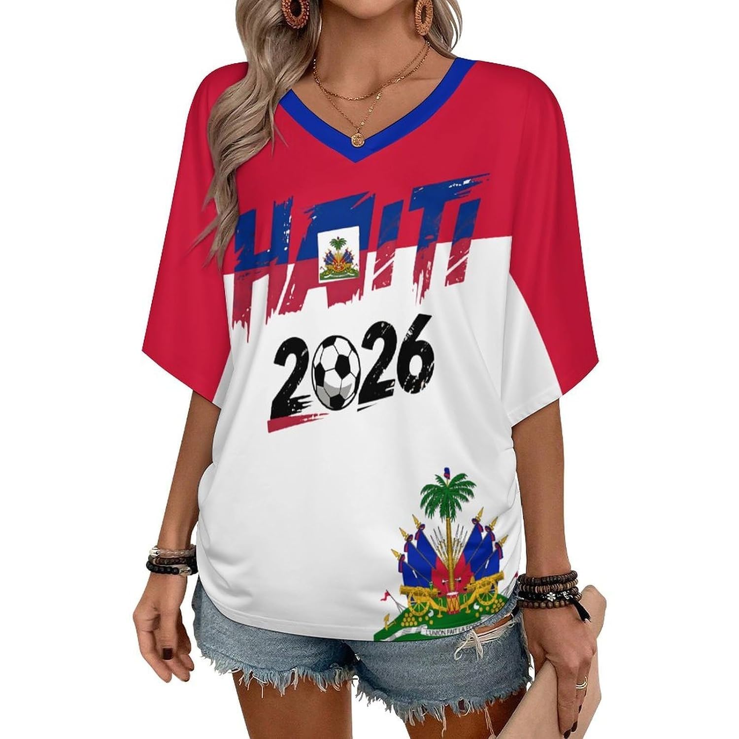Women's Soccer Jersey Summer Short Sleeve V-Neck Sport Tee