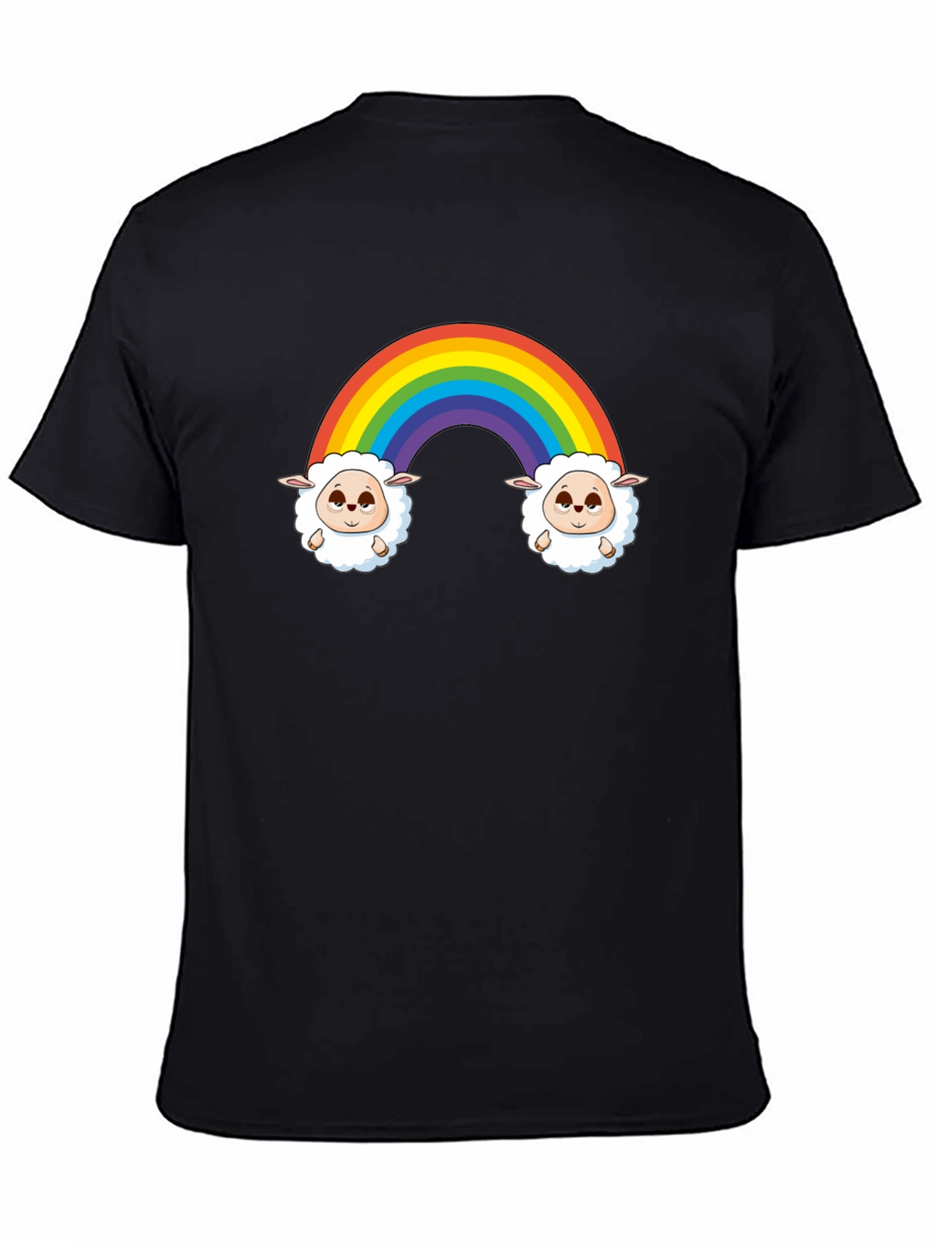 Rainbow Sheep Graphic Tee - Cute Cartoon Black T-Shirt