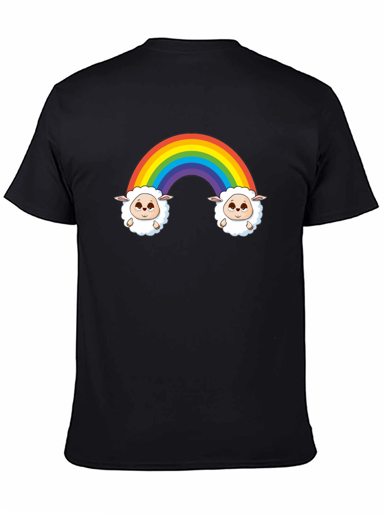 Rainbow Sheep Graphic Tee - Cute Cartoon Black T-Shirt